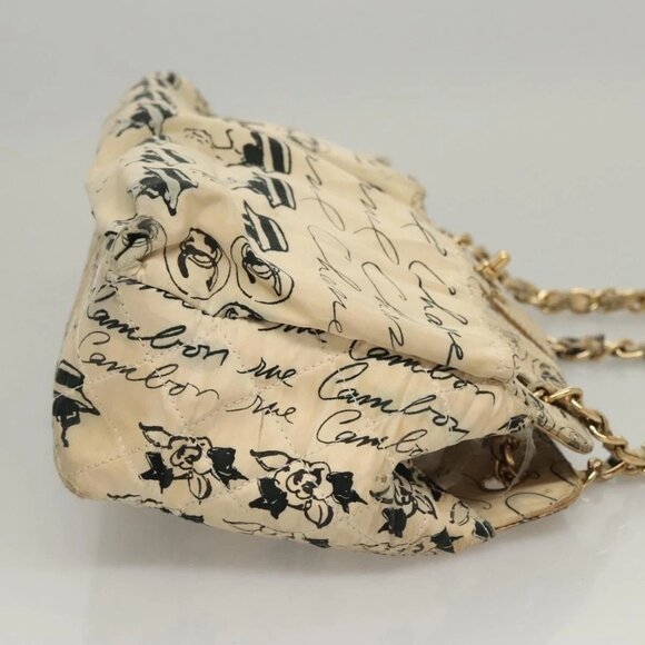 CHANEL Matelasse Chain Shoulder Bag Nylon Beige Gold CC Auth bs23976 - Picture 3 of 16